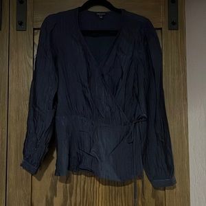 Great Condition Navy Subtle Stripe BR Peplum Faux Wrap Blouse Too, Size L